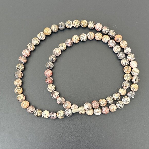 Vintage Leopardskin Jasper Necklace Natural Stone 24 Inch - Picture 2 of 3